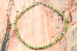 Genuine Turquoise and Picture Jasper Necklace. Sterling Silver Beads and Clasp. Created by Navajo Artist Petra Vandever.