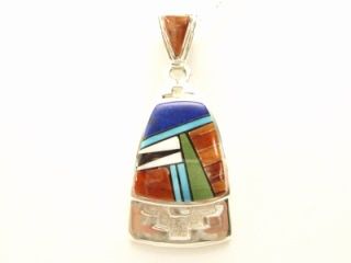 Genuine Sleeping Beauty Turquoise, Sugilite and Blue Lapis inlaid between ribbons of Sterling Silver Pendant. Free 18