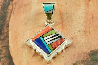 Genuine Turquoise, Spiny Oyster Shell, Magnesite and Blue Lapis inlaid in Sterling Silver. Free 18