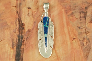 Genuine Blue Lapis inlaid in Sterling Silver. Beautiful Fire and Ice Lab Opal Accents. Free 18