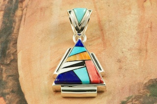 Genuine Turquoise, Spiny Oyster Shell, Magnesite and Blue Lapis inlaid in Sterling Silver. Free 18