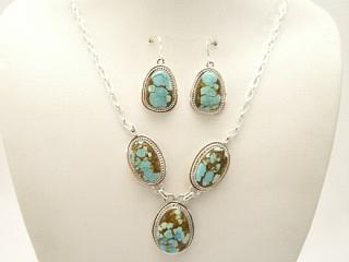 Genuine Number 8 Mine Turquoise Stones set in Sterling Silver. Beautiful Necklace and Earrings Set. The photo is of the jewelry you will be receiving. Created by Navajo Artist Lucy Valencia. Signed. The Number 8 mine is located in Eureka County Nevada. Since 1976 there has been no Number 8 Turquoise mined. There is however, an existing stock pile that Mr. Dowell Ward, the last owner of the Number 8 mine, had stocked away for later sorting. The Turquoise is a collector's item--because once the reserve is gone there will be no more material released onto the market. The Gold Mining Company owns the claim to the Number 8 mine and it has been swallowed up by the gold mining operations. This is some of the last Number 8 Turquoise to be had and will be a great addition to your collection. 
