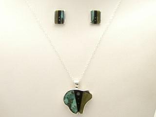 Genuine Turquoise and Jet inlaid in Sterling Silver Pendant. Beautiful Bear Pendant with 18