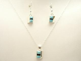 Genuine Turquoise and Black Jade inlaid in Sterling Silver. Free 18