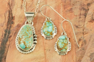 Genuine Number 8 Mine Turquoise Stones set in Sterling Silver. Beautiful Necklace and French Wire Earrings Set.  18