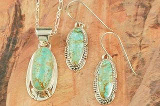 Genuine Boulder Turquoise and Sleeping Beauty Turquoise set in Sterling Silver. This Beautiful Set includes the Pendant with 18