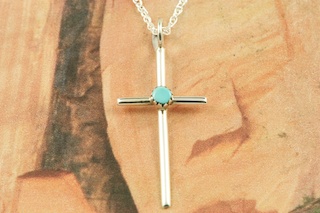 Genuine Sleeping Beauty Turquoise set in Sterling Silver Cross Pendant. The Sleeping Beauty Turquoise mine is located in Gila County, Arizona. Free 18