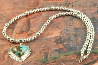 Stunning Pendant and Necklace Set featuring Genuine Candelaria Boulder Turquoise set in Sterling Silver Pendant on an 18