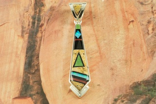 Stunning Pendant featuring Genuine Picture Jasper and Black Jade inlaid in Sterling Silver. Beautiful Fire and Ice Lab Opal Accents. Free 18