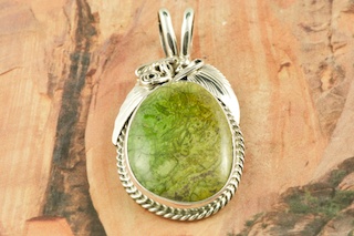 Stunning Pendant featuring Genuine Emerald Valley Turquoise set in Sterling Silver. Free 18