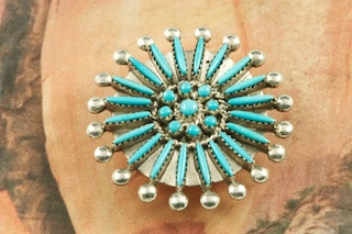 Genuine Sleeping Beauty Turquoise set in Sterling Silver Brooch. Beautiful Needle Point Design. The Sleeping Beauty Turquoise Mine is located in Gila County, Arizona. Free 18