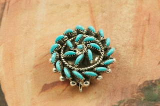 Stunning Pendant/Brooch featuring Genuine Sleeping Beauty Turquoise set in Sterling Silver.  Beautiful Petit Point Design. The Sleeping Beauty Turquoise Mine is located in Gila County, Arizona. Free 18