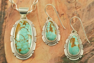 Treasures of the Southwest Number 8 Mine Turquoise Pendant and Earrings Set