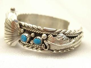 Genuine Sleeping Beauty Turquoise set in Sterling Silver. Ladies Watch Bracelet. Created by Navajo Artist Carol Johnson. Signed CJ.