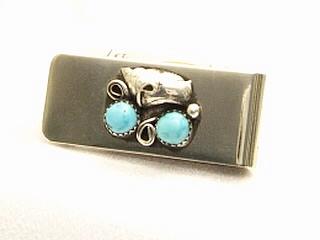 Money Clip Genuine Turquoise set in Sterling Silver on a nickel Silver Money Clip.
