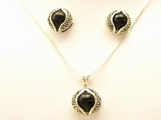 Nickel-free Sterling Silver, Marcasite Necklace & Earrings Set. Black Onyx set in Marcasite. Treasures of the Southwest.com guarantees that our Sterling Silver Jewelry is 925 Sterling or above.