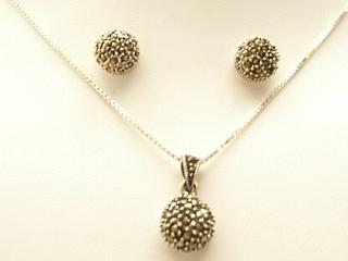 Nickel-free Sterling Silver, Marcasite Necklace & Earrings Set. Beautiful Pave Marcasite Ball Set. Treasures of the Southwest.com guarantees that our Sterling Silver Jewelry is 925 Sterling or above.