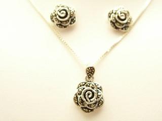 Nickel-free Sterling Silver, Marcasite Necklace & Earrings Set. Beautiful Marcasite Flower Set. Treasures of the Southwest.com guarantees that our Sterling Silver Jewelry is 925 Sterling or above.