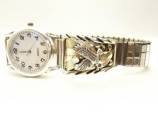 Beautiful Sterling Silver Eagle with Gold Fill Leaf & Fan set in Sterling Silver Watch Tip with an expandable Watch Band. Created by Navajo Artist Silver Ray. Signed S. Ray.