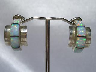 Fire & Ice Lab Opals inlaid in Sterling Silver Post Earrings. Zuni Made.