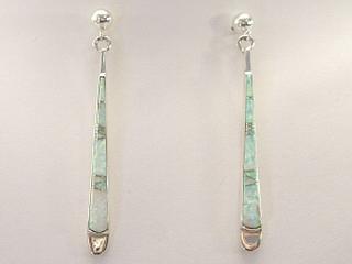 Fire & Ice Lab Opals inlaid between ribbons of Sterling Silver. Sterling Silver Post Earrings. Beautiful channel inlay. Calvin Begay Design Created by Navajo Artist Etta Lee. Signed.