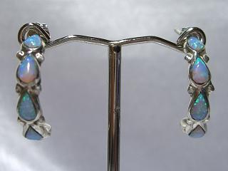 Beautiful Fire & Ice Lab Opals set in Sterling Silver Post Earrings. Navajo Made.