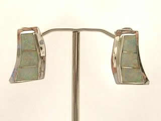Fire & Ice Lab Opals inlaid between ribbons of Sterling Silver. Post Earrings. Created by Navajo Artist Cynthia Whitegoat.