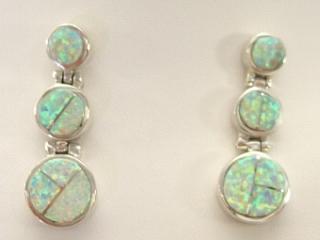 Beautiful Fire & Ice Lab Opals inlaid in Sterling Silver Post Earrings. Calvin Begay Design Created by Navajo Artist Blanche Shorty. Signed.