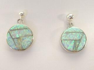 Beautiful Fire & Ice Lab Opals inlaid between ribbons of Sterling Silver. Post Earrings. Created by Navajo Artists Calvin Begay and Etta Lee. Signed.