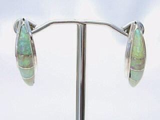 Fire & Ice Lab Opals inlaid between ribbons of Sterling Silver. Post Earrings. Zuni Made.