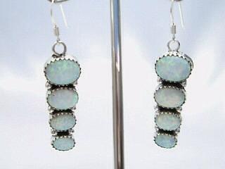 Fire & Ice Lab Opals set in Sterling Silver. French Wire Earrings. Created by Navajo Artist Les Hill