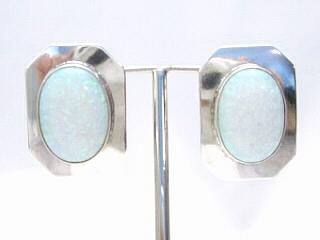 Sterling Silver Lab Fire and Ice Opal Earrings Navajo Made