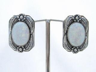 Fire & Ice Lab Opals set in Sterling Silver Post Earrings. Beautiful Leaf Design. Navajo Made