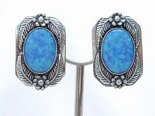 Fire & Ice Lab Opals set in Sterling Silver Post Earrings. Beautiful Leaf Design. Navajo Made