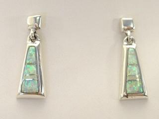 Beautiful Fire & Ice Lab Opals inlaid in Sterling Silver Post Earrings. Created by a Member of the Navajo Tribe.