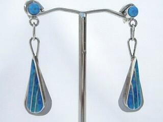 Fire & Ice Lab Opals inlaid in Sterling Silver Earrings. Zuni made.