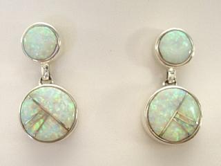 Beautiful Fire & Ice Lab Opals inlaid in Sterling Silver Post Earrings. Created by Navajo Artist Norton Becenti. Signed.