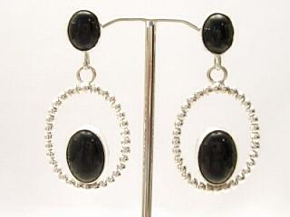 Genuine Onyx set in Sterling Silver Post Earrings. Navajo made.