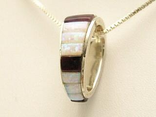 Genuine Jet and Fire & Ice Lab Opals inlaid in Sterling Silver Pendant. Free 18" Sterling Silver Chain with purchase.