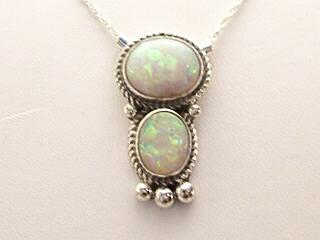 Authentic Native American Jewelry. Fire & Ice Lab Opals set in Sterling Silver Necklace. Free 18