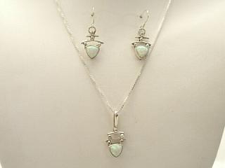 Fire & Ice Lab Opals set in Sterling Silver. Necklace and Earrings Set. Created by Navajo Artist Charlene Yazzie. Signed.
