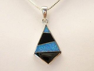 Blue Lab Opal & Genuine Onyx set in Sterling Silver Pendant. Free 18" Sterling Silver Chain with purchase.