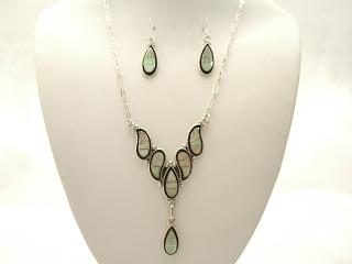 Beautiful Fire & Ice Lab Opals set in Sterling Silver. Necklace & Earrings Set. Signed by the Zuni Artist KFE. Zuni, NM