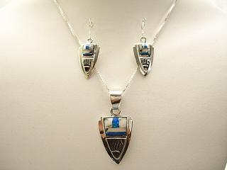 Genuine Howlite and Blue Lab Opal Necklace and Earrings set in Sterling Silver.
