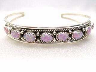 Pink Lab Opal set in Sterling Silver Bracelet. Navajo Made.