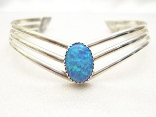 Blue Lab Opal set in Sterling Silver Bracelet. Navajo Made.