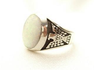 Authentic Native American Jewelry. Beautiful Fire & Ice Lab Opal set in Sterling Silver Ring. Eagle Design. Navajo Made.