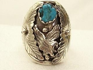 Authentic Native American Jewelry. Genuine Turquoise set in Sterling Silver Ring. Beautiful Eagle Design.Created by Navajo Artist Regina Becenti.