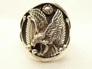 Authentic Native American Jewelry. Stunning Sterling Silver Ring with Eagle and Leaf Design. Navajo Made.