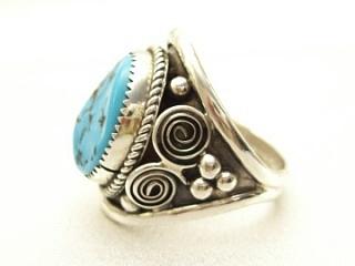Authentic Native American Jewelry. Genuine Sleeping Beauty Turquoise set in Sterling Silver Ring. Created by Navajo Artist Richard Hoskie. 
